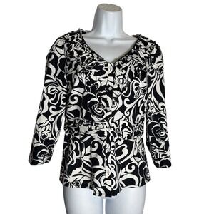 Ann Taylor Top Size 2 Women's Black & White Floral‎ Print Sleeveless Blouse Top
